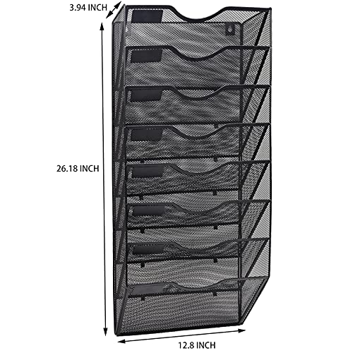 EASEPRES 8 Pocket Mesh Hanging Wall File Organizer, Wall Mounted Mail Paper Document Folder Holder, Clipboard Storage Organization Magazine Rack with Nametag Label for Office Home School, Black - color: Black, size: 8 Tier