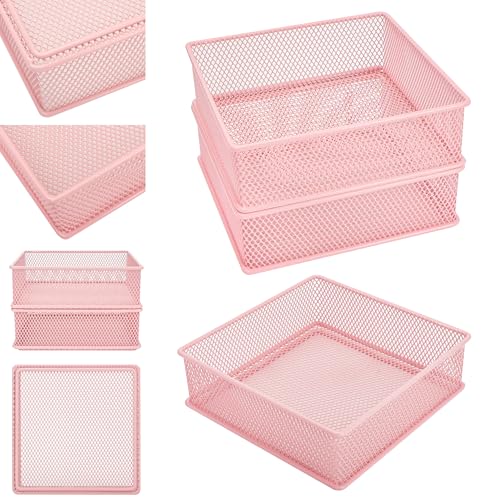 Annova Mesh Stackable Drawer Cabinet and Shelf Organizer Bins Storage Basket School Office Supply Holder Tray- Set of 2 (Light Pink, 6x6x2 Inch) - color: Light Pink, size: 6x6x2 Inch
