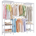 Higeego H10 Expandable Clothes Rack Clothing Rack for Hanging Clothes, Heavy Duty Garment Rack, Freestanding Wardrobe Closet Organizer with Hanger Rods, Extendable from 4.6 to 5.1 ft, White - color: White, style: 3 Row