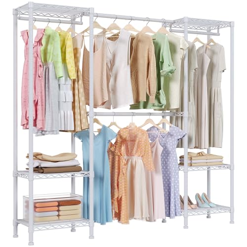 Higeego H10 Expandable Clothes Rack Clothing Rack for Hanging Clothes, Heavy Duty Garment Rack, Freestanding Wardrobe Closet Organizer with Hanger Rods, Extendable from 4.6 to 5.1 ft, White - color: White, style: 3 Row
