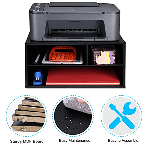 EMERIT Printer Stand Shelf with Storage Wood Desk Paper Organzier for Home/Office,Printer Riser, 2 Tire - color: Black, size: Medium