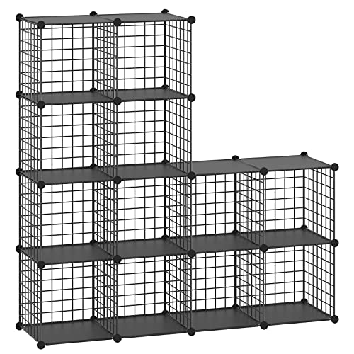 HUBSON Wire Cube Storage Organizer, Book/Toy/Craft/Potted Plants and petCloset Organizers and Storage Shelves, 12-Cube Freely Combinable Metal Grids Storage Shelf,Black Plus Iron - color: Black Plus Iron, size: 12 Cubes