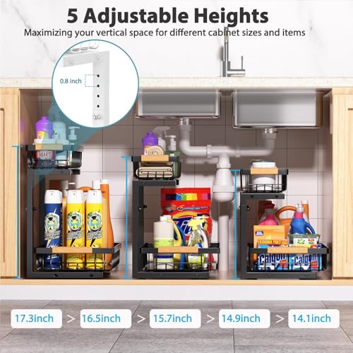 Liuoud Under Sink Organizer 2 Pack, 2 Tier Slide Out Large Capacity Height Adjustable Under Sink Organizers and Storage for Kitchen Bathroom Cabinet, Black - color: Black
