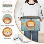 Custom Storage Basket with Name, Personalized Storage Bins with Zipper Lid, Foldable Fabric Storage Box Large capacity with Handle Flower Lion - color: Option 10