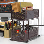 Simple Houseware 2 Tier Sliding Cabinet Basket Organizer Drawer, Bronze - color: Bronze, size: 1-Pack