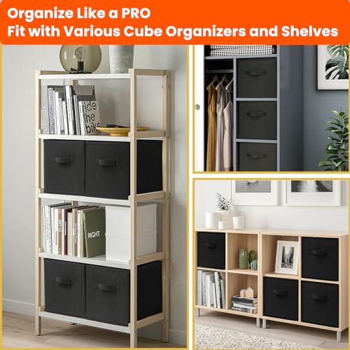 Criusia Storage Cubes, 11 Inch Clothes Storage Bins for Shelves Closet (10 Pack), Fabric Collapsible Storage Bins with Dual Handles, Cubby Storage Baskets Boxes, College Dorm Room Essentials (Black) - color: Black, size: 10 Pack - 11 inches