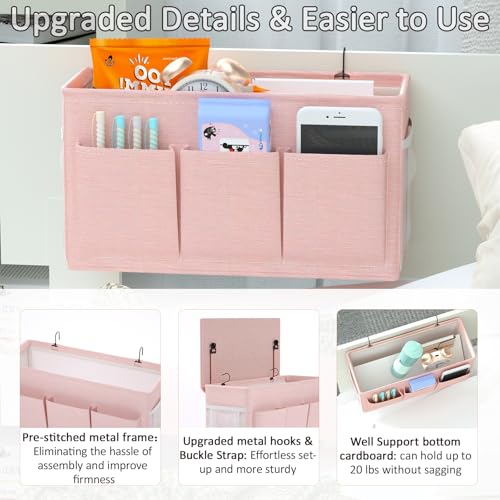 Edudif Dual-purpose Bedside Caddy Bedside Organizer, Bed Caddy with 6 Pockets, Versatile Bedside Storage Solution Magazine Remotes holder, ideal for Home, Dorm, Hospital, Crib Bed (Pink 2pcs) - color: Pink 2pcs
