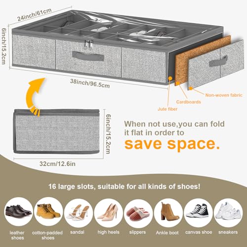 homyfort 32 Pairs Shoe Organizer Under Bed, Underbed Shoe Storage Boxes Bins, Organizador De Zapatos, Extra Large Zapateras Organizer, Grey, Set of 2 - color: Grey, style: 32 Pairs Shoes