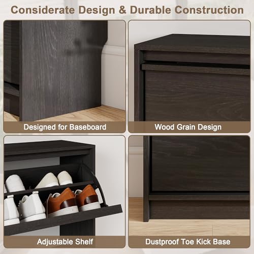 Shoe Cabinet with 3 Flip Drawers, 31.5" W Narrow Shoe Storage Cabinet for Entryway, Slim Shoe Organizer with Adjustable Shelves, Freestanding Shoe Rack for Hallway, Living Room, Black - color: Black, size: 9.45"D x 31.5"W x 45.47"H