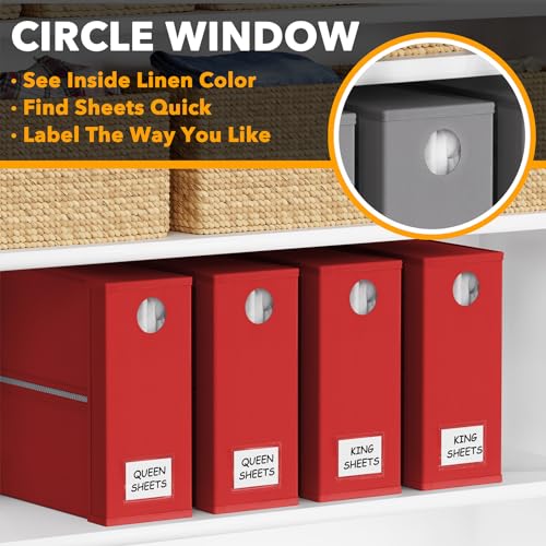 SpaceAid 4 Pack Bed Sheet Organizers and Storage, Foldable Sheet Organizer for Linen Closet, Sheets Set Folder Keeper with Window XL (Queen & King Size) Bedding Container (Red, 4 Pack) - color: Red, size: 4 Pack