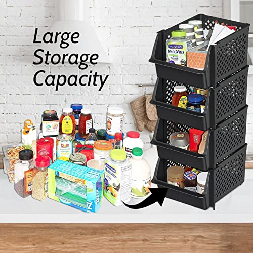 TidyFriend 4 Pack Stackable Storage Bins Open Front for Pantry Organizers and Storage, Pantry Storage for Food, Kitchen and Home Organization, Plastic Storage Bins, Dorm Room Essentials (Black) - color: Black, size: 4 Pack