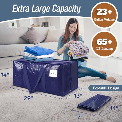 12 Pack Extra Heavy Duty Large Moving Bags with Strong Zipper & Comfortable Handles, Sturdy & Durable Clothes Storage Bags Totes Bins, Packing Moving Boxes for College Supplies, Dark Blue - color: Dark Blue, size: 12 Pack