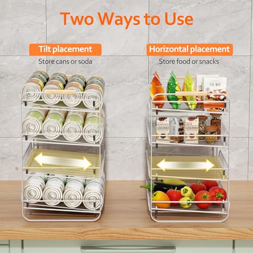 MAXIFFE 4 Tier Can Organizer, Space-Saving Easy Assembly Adjustable Sturdy Metal Hold 48 Cans Storage Holder Rack Dispenser for Pantry Kitchen Cabinet Countertop RV, for Soda Drinks Fruits, White - color: Bright White, size: 4 Tier - 1 Pack