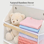 5 Tiers Natural Bamboo Over Door Organizer with 10 Mesh Side Pockets, 50 lbs Weight Capacity Hanging Storage Organizer with Clear Window Kids Toys, Shoes, Diapers, Warm Beige