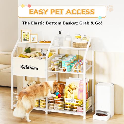 KAFAHOM Dog Toy Basket, Large Dog Toy Bin with Can Dispenser, Pet Toy box with Storage Shelf, Dog Stuff with Collar Leash Holder Rod, Ultimate Pet Furniture & Essentials, Dog Lover Gifts - style: Large Elastic Basket