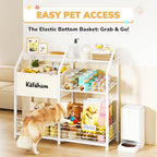 KAFAHOM Dog Toy Basket, Large Dog Toy Bin with Can Dispenser, Pet Toy box with Storage Shelf, Dog Stuff with Collar Leash Holder Rod, Ultimate Pet Furniture & Essentials, Dog Lover Gifts - style: Large Elastic Basket