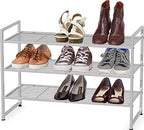 Simple Houseware 3-Tier Stackable Shoes Rack Storage Shelf, Silver - color: Silver, style: Wired Grid Panel