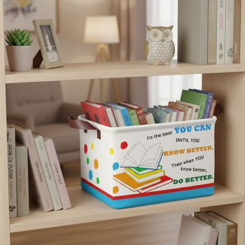 Book Storage Basket Waterproof Canvas Toy Storage Bin Blanket Baskets Collapsible Outdoor Basket with Leather Handles Book Organizer for Nursery Room Classroom Library Closets,Bedrooms,Gifts Baskets - color: Book