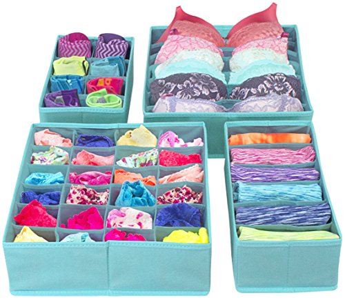 Sorbus® Set of 4 Foldable Drawer Dividers, Storage Boxes, Closet Organizers, Under Bed Organizer (Aqua) - color: Aqua