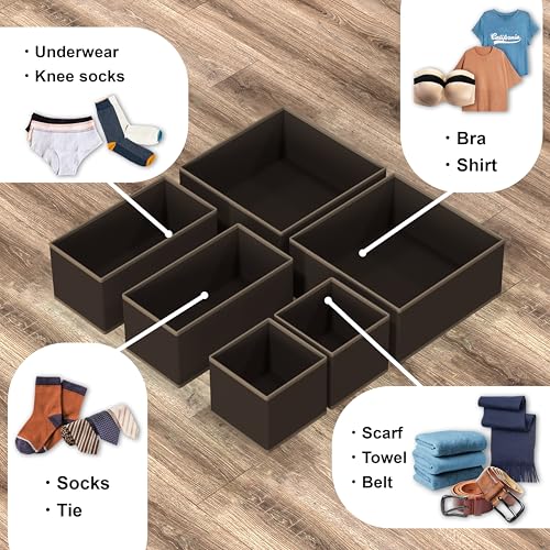 Simple Houseware Underwear Drawer Organizer for Lingerie/Undergarment/Bra/Panty/Sock/Onesie, Set of 6, Brown - color: Brown, size: Set of 6 - 2L / 2M / 2S
