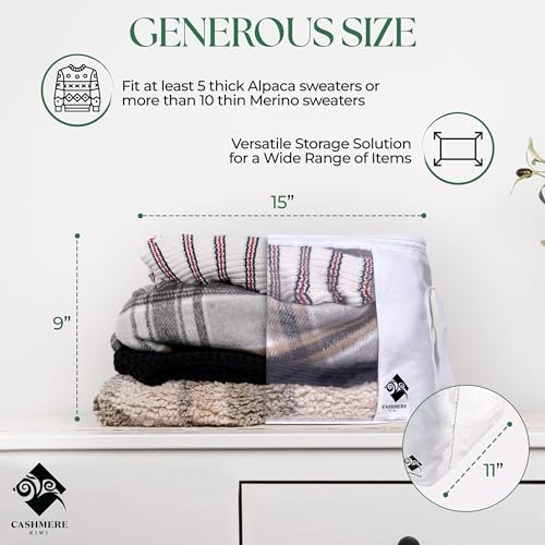 Cashmere Sweater Storage Bags | with Moth Protection Cedar | Breathable & Washable Cotton Bag | Suitable For Sweaters, Merino Wool, Scarves and more - size: Single