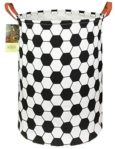 Collapsible Fabric Storage Basket, Waterproof Laundry Hamper with Handles, Round Storage Bin for Clothes Toys, Foldable Organizer for Bedroom Nursery Bathroom(Roud-Football) - color: Roud-Football
