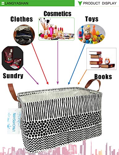 LANGYASHAN Rectangular Storage Bin Collapse Canvas Fabric Cartoon Storage Basket with Handles for Organizing Home Kitchen Boys and Girls Toys Office Closet Shelf Baskets (Rec Black line) - color: REC Black line