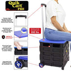 dbest products Quik Cart Pro Wheeled Rolling Crate Teacher Utility with seat Heavy Duty Collapsible Basket with Handle, Blue - color: Blue, style: Pro