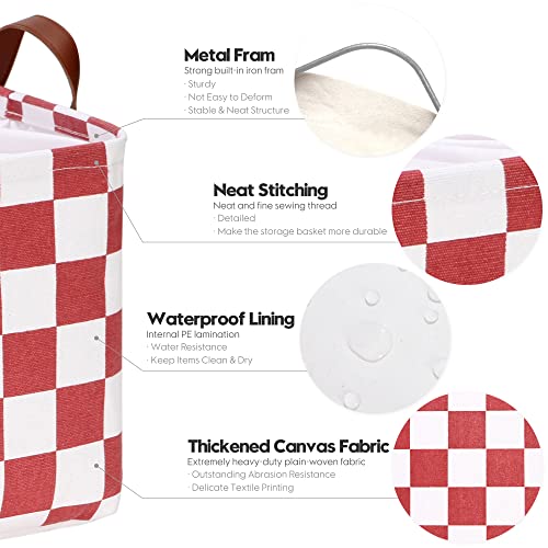 Hinwo Large Canvas Fabric Storage Basket with Handles, 33L/8.6-Gal Rectangle Bin, Collapsible Storage Box, Clothes, Toys, Blankets Organizer, 16.5 x 12 x 10 Inches (L, Red Checkerboard) - color: Red Checkerboard, size: L/16.5 x 12 x 10"/1-Pack