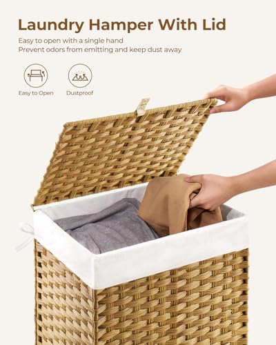GREENSTELL Laundry Hamper with Lid, 90L Clothes Hamper with 2 Removable Liner Bags & 2 Mesh Laundry Bags, Handwoven Synthetic Rattan Laundry Basket for Clothes, Toys in Bathroom, Bedroom Natural - color: Natural, size: 90L (18.1 x 13.0 x 23.6 inches)
