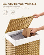 GREENSTELL Laundry Hamper with Lid, 90L Clothes Hamper with 2 Removable Liner Bags & 2 Mesh Laundry Bags, Handwoven Synthetic Rattan Laundry Basket for Clothes, Toys in Bathroom, Bedroom Natural - color: Natural, size: 90L (18.1 x 13.0 x 23.6 inches)