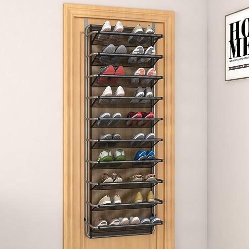 10 Tier Shoe Rack Over The Door Shoe Organizer Hanging Shoe Storage The Door Shoe Rack for Closet Pantry Wall Floating Shelves (10 Tier, Silver Grey)