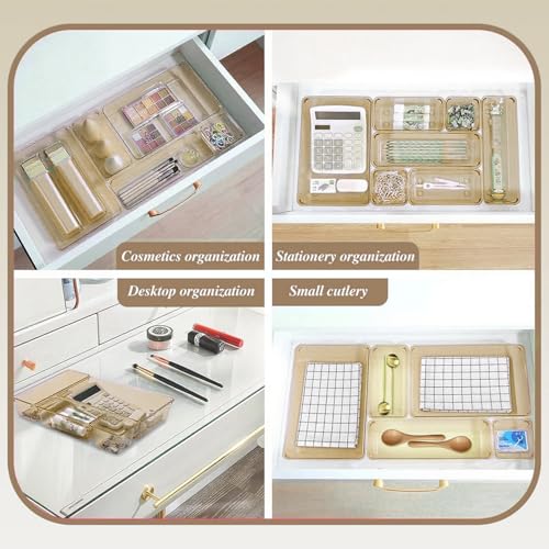 Kitchen Desk Drawer Organizers Storage for Office, Small Acrylic Vanity Trays Makeup Organizer for Drawer Bathroom Plastic Make up Organizers 25 Pcs Clear Champagne - color: Clear-Champagne