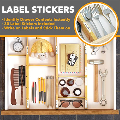 SpaceAid Bamboo Drawer Dividers with Inserts and Labels, Kitchen Adjustable Drawer Organizers, Expandable Organization for Home, Office, Dressers, 4 Dividers with 9 Inserts (17"-22" Natural) - color: NATURAL, size: 2.35''H, 17''-22''L, 4 Dividers