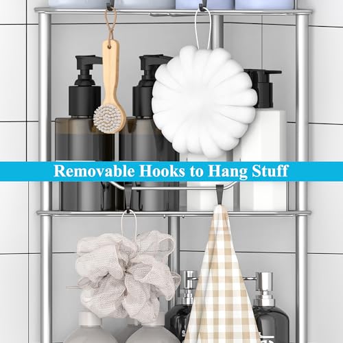 HuggieGems 4 Tier Floor Standing Corner Shower Caddy Organizer Shelf with Hooks, Bathroom Shelves Stand Rack, Gray - color: Gray, size: 4 Tier