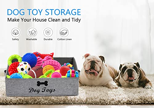 Morezi Linen-cotton blend dog toy basket and dog toy box, dog toy basket storage - Perfect for organizing pet toys, blankets, leashes, chew toys - Snow Grey - Dog - color: Dog Snow Grey
