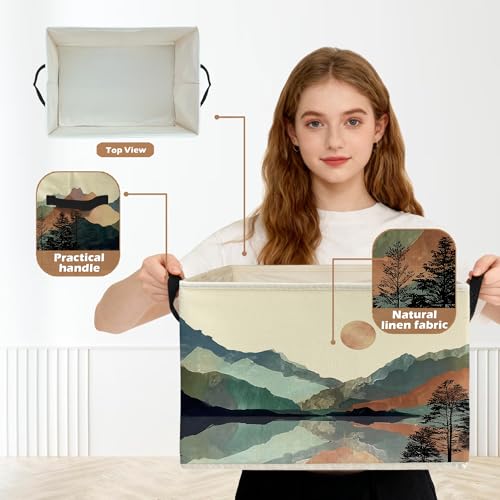 Boho Sun Mountain Forest Storage Box Bins, Mid Century Modern Abstract Boho Collapsible Storage Basket Organizer for Bedroom Laundry Room Home Clothes Toys Books, Toybox for Girls Boys - color: Boho Sun Mountain