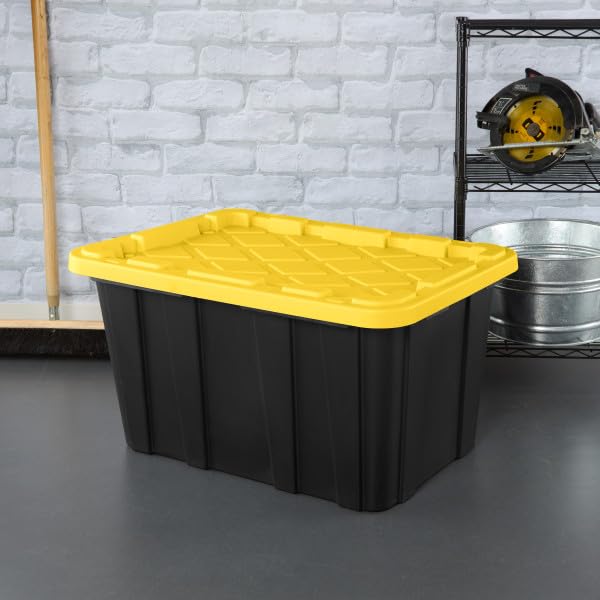 Sterilite 6-Pack Industrial Tote, Plastic Storage Container Bins with Lids, 27 Gallon - Heavy-Duty Organizing Containers for Closet, Bathroom, and Office - size: 27 Gallon