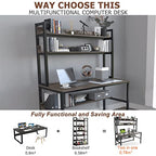 Aquzee Desk with Hutch Bookshelves, Computer Desk with 3 Tiers Storage Shelves, Space Saving Design Black Metal Legs Desk with Grey Board, Easy Assemble - color: Grey, size: 47inch