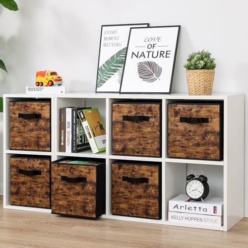 Stero Fabric Storage Cubes, 6 Pack Foldable Storage Bins with Handle, 11 Inch Box for Shelves, Closet, Organizer, Rustic Brown and Black - color: Light Brown and Black, size: 11"-6 Pack