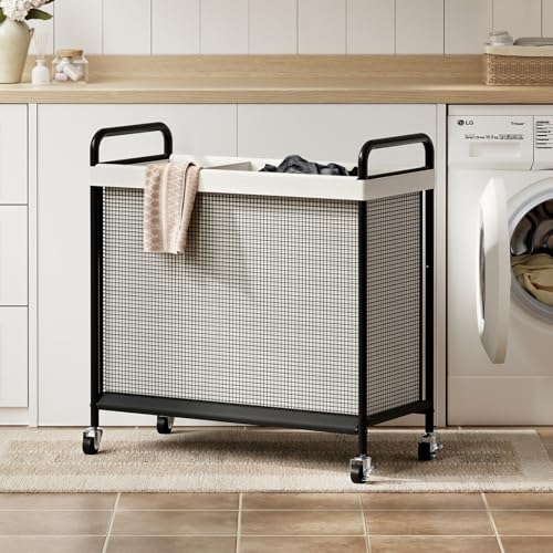WOWLIVE Laundry Hamper 3 Section, 120L Rolling Laundry Basket with wheels and Removable Liner Bag, Laundry Sorter with Metal Handle, Large Clothes Hamper for Laundry Room, Bathroom and Dorm, Beige - size: 3-Section