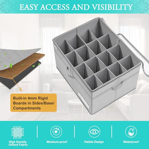 LUVHOMEE Shoe Organizer for Closet, Fits 16 Pairs, Large Shoe Box Storage Containers, Clear Foldable Shoe Storage Bins w/Bottom Support, Space Saving Shoes Holder w/Reinforced Handles, Gray - color: Grey, size: 21"L x 16½"W x 13"H