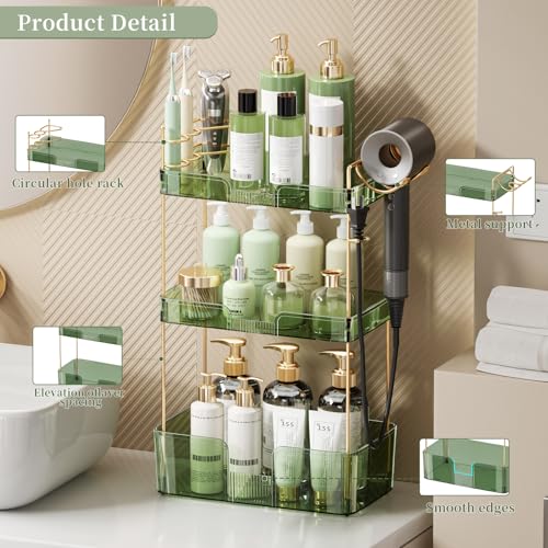 YCIA&DONE Bathroom Counter Organizer, Large Makeup Organizer Countertop, Shelf Storage, Vanity Tray, Easily Assemble for Bathroom Organizers and Storage, Undersink, Cabinet, 3 Tiers Green - color: Green, size: 3 tiers