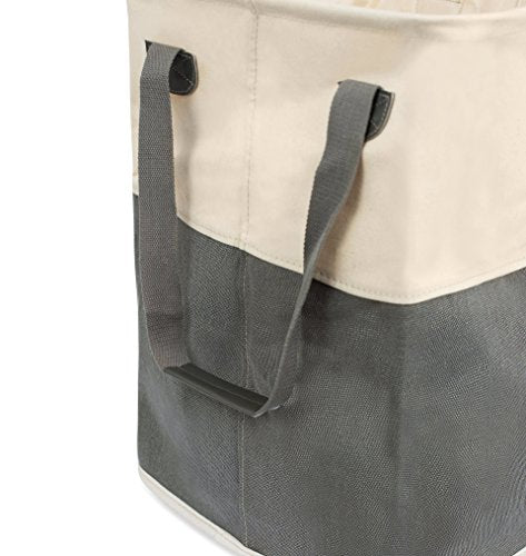 BirdRock Home Square Cloth Laundry Hamper with Handles - Dirty Clothes Sorter - Easy Storage - Foldable - Grey and White Canvas - color: Grey