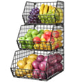 X-cosrack Stackable Wire Baskets for Counter, Fruit and Vegetable Storage, Potato and Onion Storage Bin，Kitchen Pantry Organizer - Wall Basket for Produce/Snack/Can, 3-tier Large, Black - size: 3-tier Large