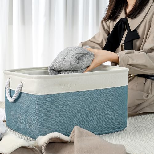 TheWarmHome Storage Baskets for Organizing - Extra Large 3 Pack 17x14x10 inch Storage Bins for Shelves Closet Nursery Bathroom Bedroom Baby Clothes Dog Toy Home Organization (White & Green) - color: White And Green, size: 3PCS/X Large -17.7Lx13.8Wx9.8H