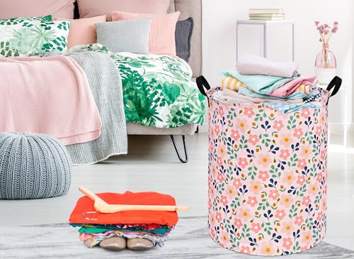 MAIZMZ Girls Storage Basket,Room Decor Laundry Hamper,Waterproof Clothes Organizer for Women Toy Box Large Canvas Collapsible Chest for Home/Dorm/Kitchen/Pet/Office/Closet/Shelf/Gifts - color: flower