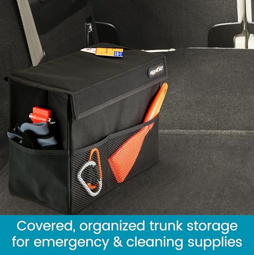 High Road Carganizer Car Storage Bin with Lid - Multipurpose Storage Box for Car for the Back Seat, Front Seat or Trunk - Univeral Car Organizer Fits All Vehicles - size: 9 × 12 × 6 inches