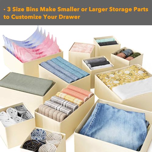 SpaceAid Drawer Organizer for Clothes, 18 Pack Dresser Drawer Organizer Bins, Closet Organizers and Storage Dividers for Clothing, Underwears, Socks (Beige) - color: Beige, size: 18 Pack