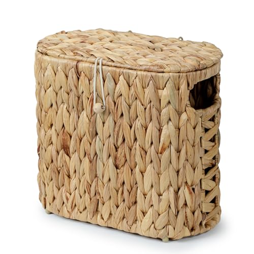 YANGQIHOME Toilet Paper Storage, Water Hyacinth Toilet Paper Storage with Lid, Papers Container for up to 4 Mega Rolls, Bathroom Basket Organizer - size: 4 Rolls